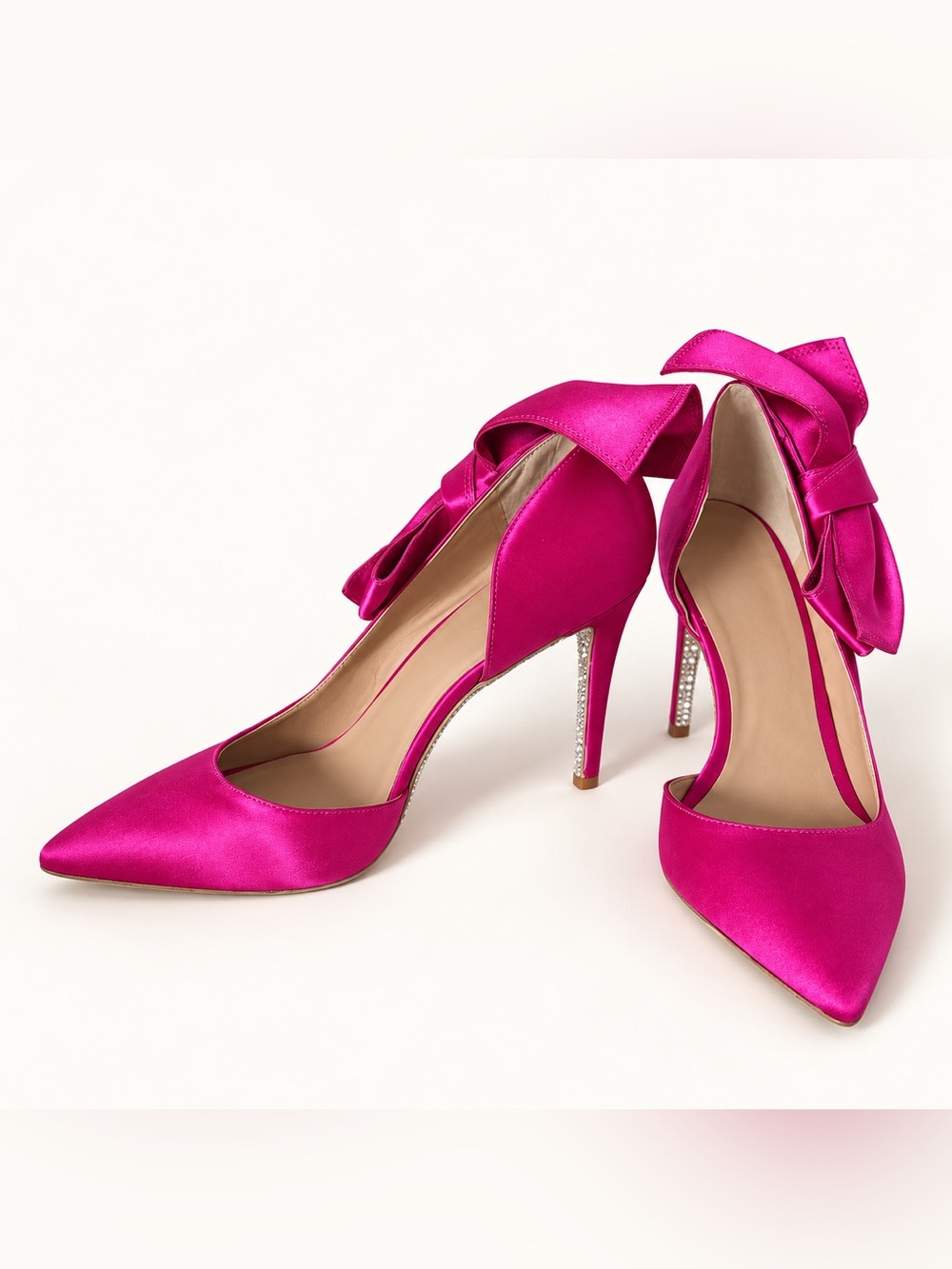 Camille Flawless Fuchsia Satin Bow Pumps Crystal Heel Size 8 NWOB